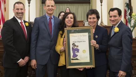 Assemblymember McCarty and AD 07 Woman of the Year, Peggy Delgado Fava with Speaker Rendon, Assemblymember Eggman, and Assemblymember Brian Dahle